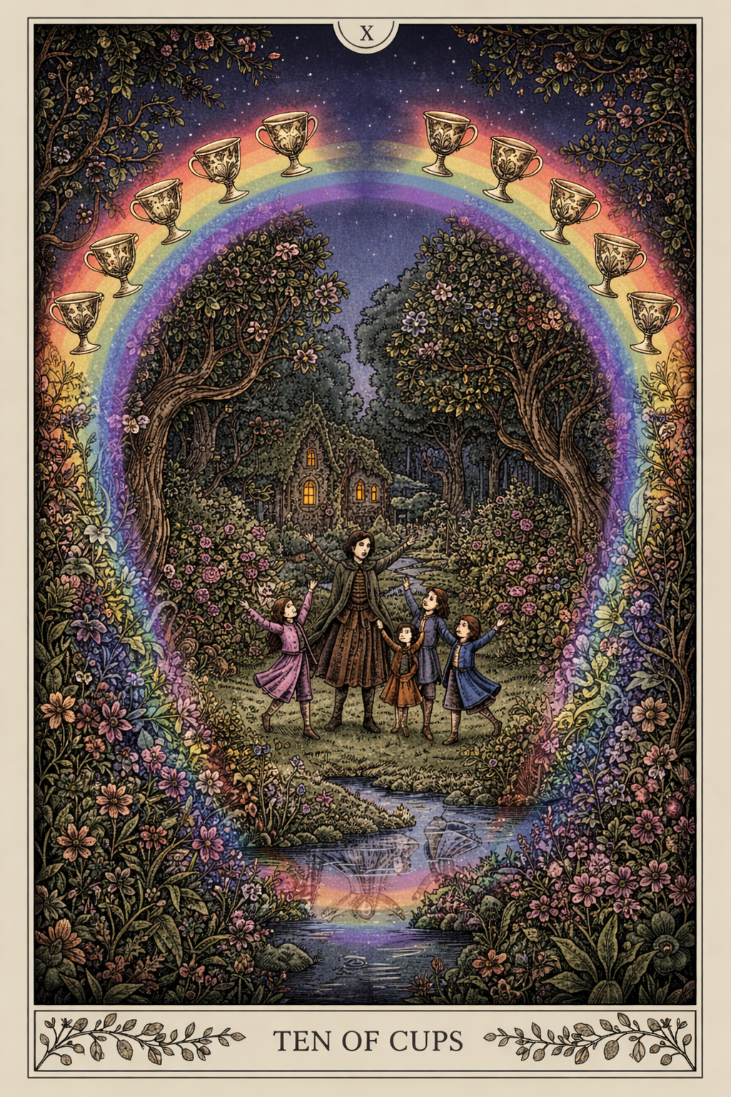 Ten of Cups tarot card β Dark Botanical Tarot deck