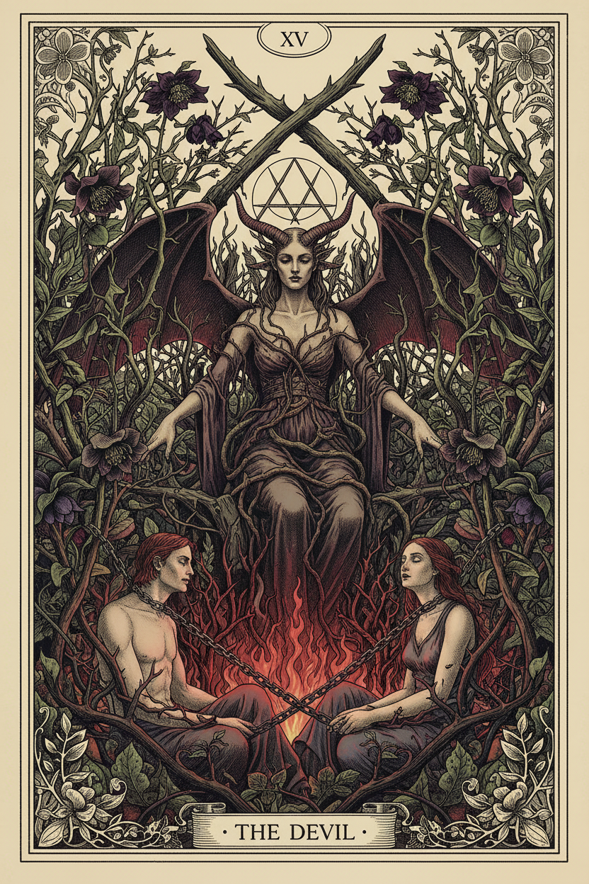 The Devil tarot card β Dark Botanical Tarot deck