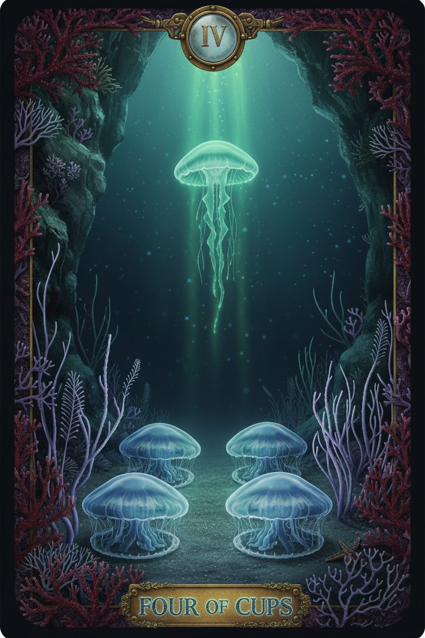 Four of Cups tarot card β Underwater Tarot deck