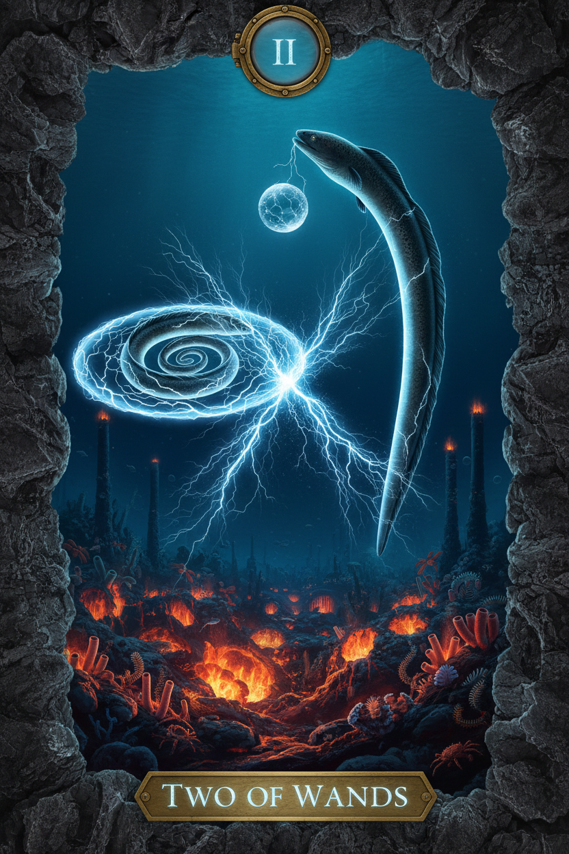 Two of Wands tarot card β Underwater Tarot deck